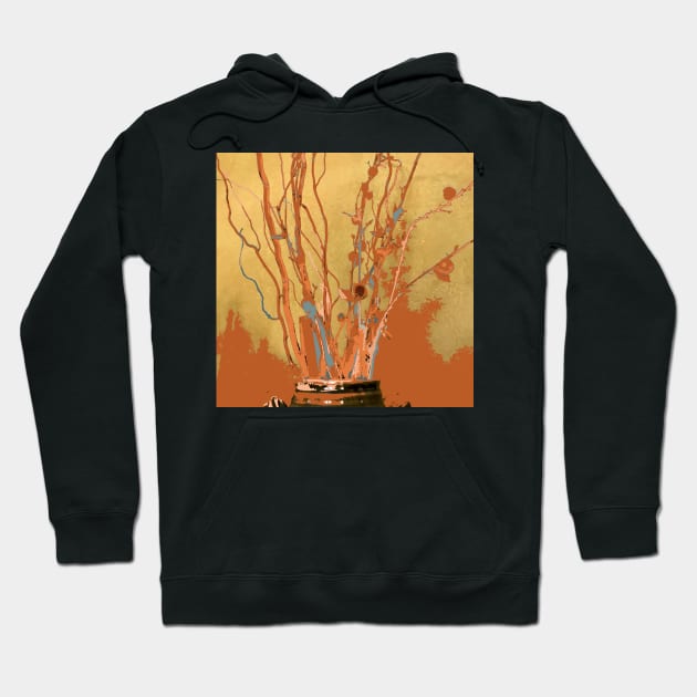 Twigs in Ceramic Jar, photography digital Thanksgiving, orange brown rust tan gold teal Hoodie by djrunnels